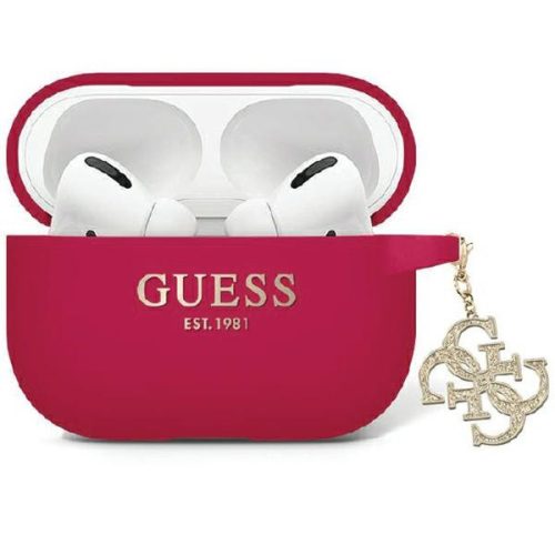 Guess Glitter Triangle Charm Szilikon - AirPods Pro tok - Piros