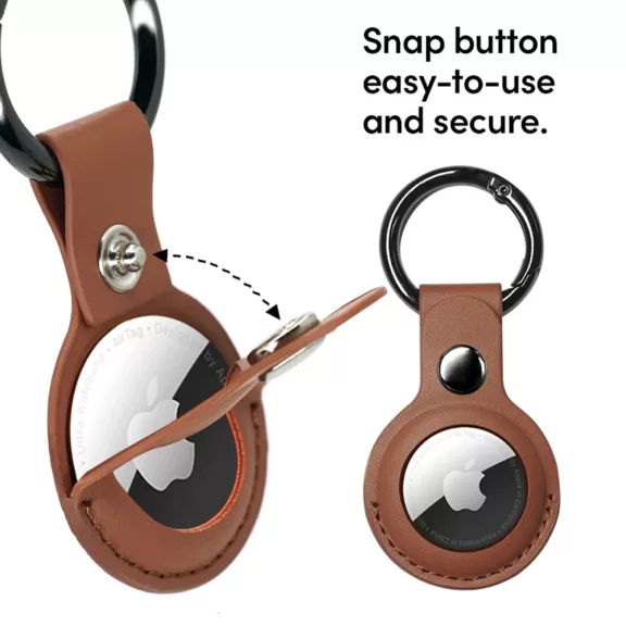 Techsuit - Secure Leather Holder (SLH1) - Apple AirTag tok - fém karikával - barna