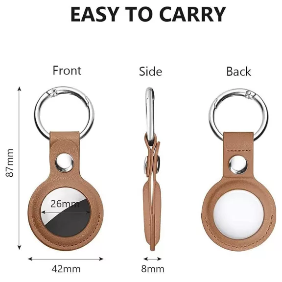 Techsuit - Secure Leather Holder (SLH1) - Apple AirTag tok - fém karikával - barna