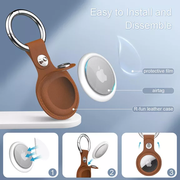 Techsuit - Secure Leather Holder (SLH1) - Apple AirTag tok - fém karikával - barna