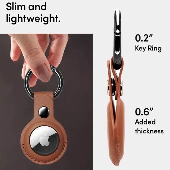 Techsuit - Secure Leather Holder (SLH1) - Apple AirTag tok - fém karikával - barna