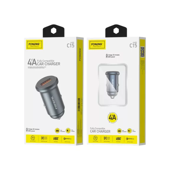 FONENG autóstöltő adapter C15 20W 1xUSB QC3.0 grafitszürke