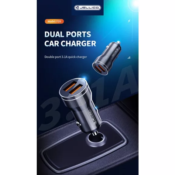 JELLICO autóstöltő adapter F2S 3.1A 18W 2xUSB fekete