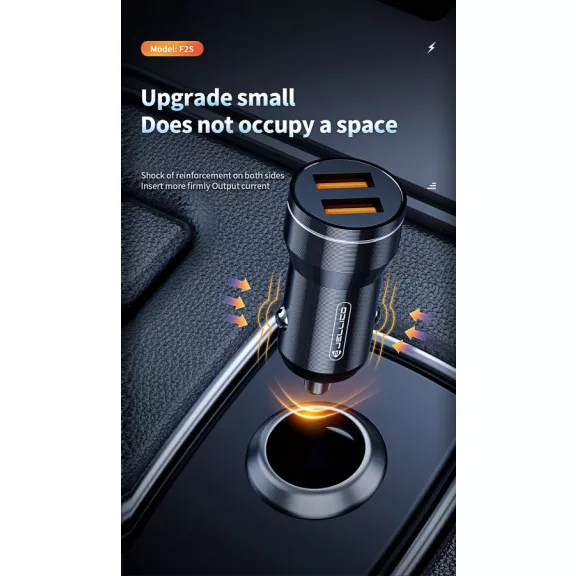 JELLICO autóstöltő adapter F2S 3.1A 18W 2xUSB fekete