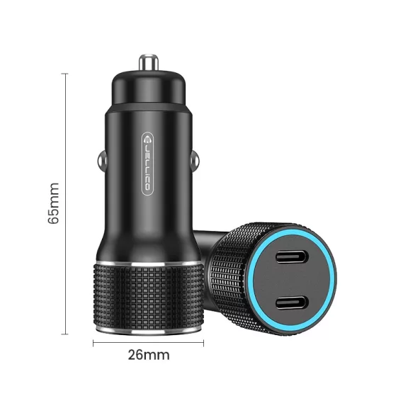 JELLICO autóstöltő adapter F8 PD 40W 2xUSB-C fekete