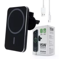   Ecobox - szellőzőrácsos autóstartó - MagSafe 15W vezeték nélküli töltéssel - Fekete