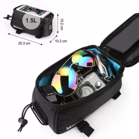 Wozinsky WBB2BK kerékpáros váztáska telefontartóval – 1.5L
