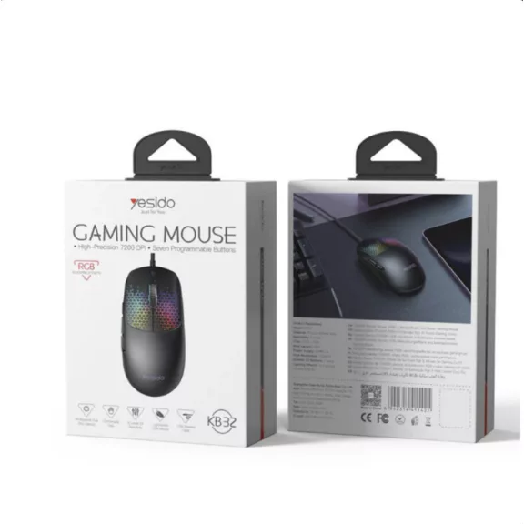 Yesido Wired Gaming Egér KB32, RGB, 7200DPI - Fekete