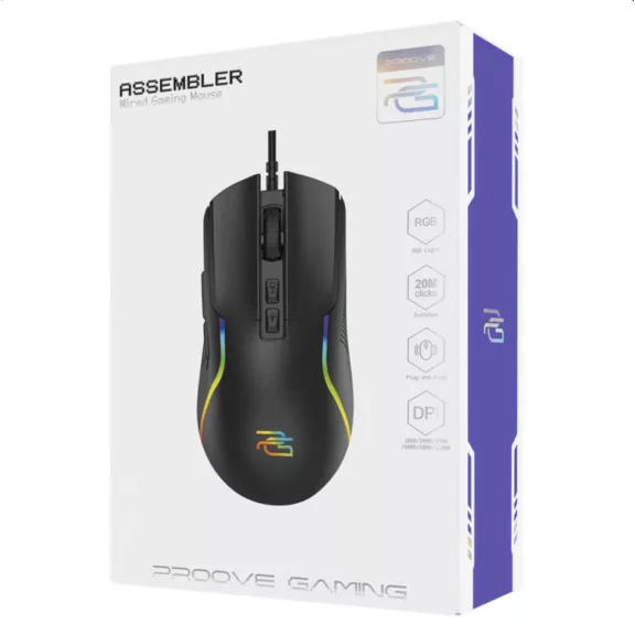 Proove Assembler Wired Gaming Egér - RGB, 12400DPI - Fekete