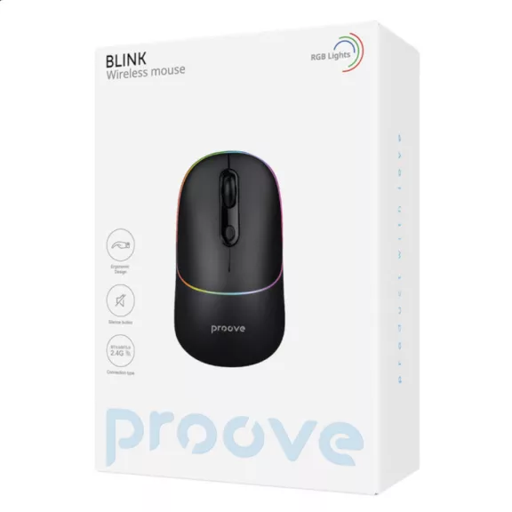 Proove Blink Wireless Gaming Egér - RGB, 800DPI - 1600DPI, BT / Wi-Fi, - Fekete