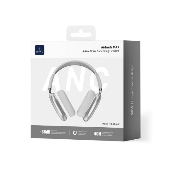WIWU Airbuds MAX TD-18 ANC vezeték nélküli ANC fejhallgató – ezüst