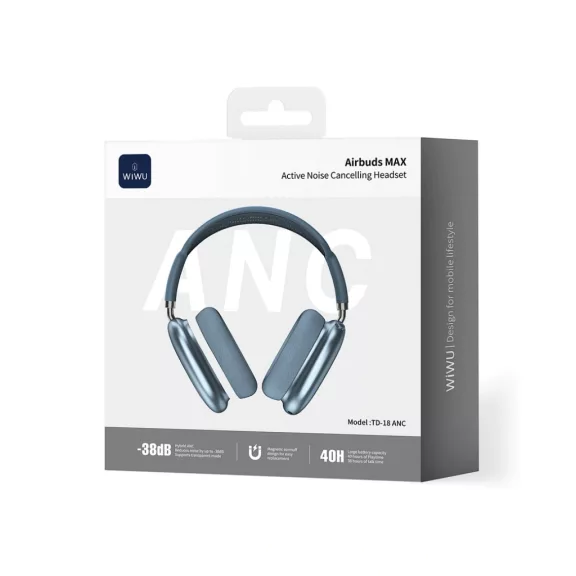WIWU Airbuds MAX TD-18 ANC vezeték nélküli ANC fejhallgató – acélkék