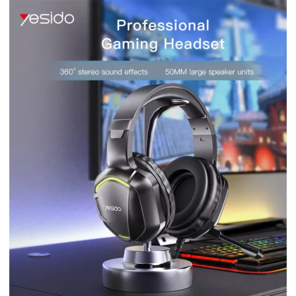 Yesido Gaming 3.5mm Fejhallgató EK01, RGB, 1.2m - Fekete
