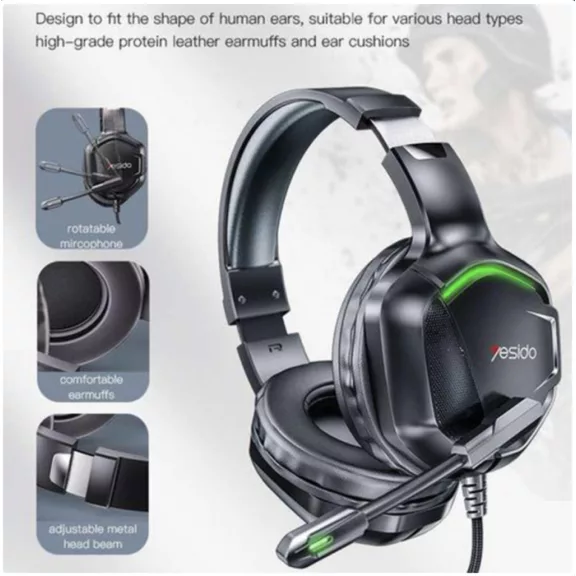 Yesido Gaming 3.5mm Fejhallgató EK01, RGB, 1.2m - Fekete