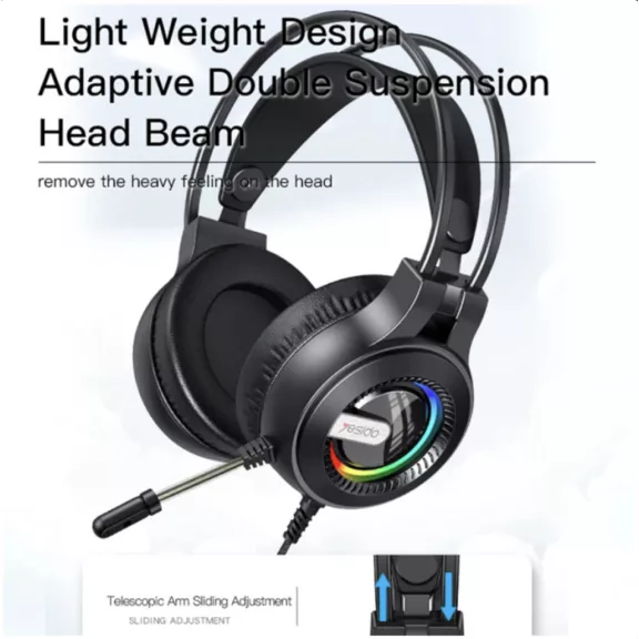 Yesido Gaming 3.5mm Fejhallgató EK02, RGB, 2.2m - Fekete