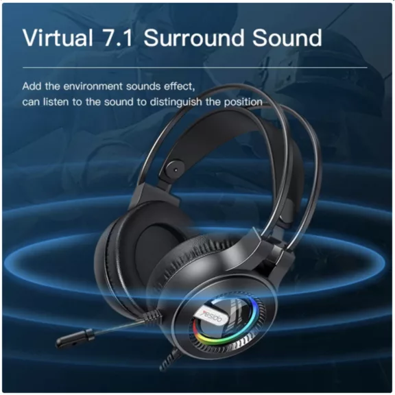 Yesido Gaming 3.5mm Fejhallgató EK02, RGB, 2.2m - Fekete