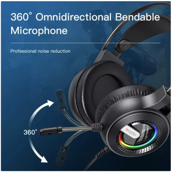 Yesido Gaming 3.5mm Fejhallgató EK02, RGB, 2.2m - Fekete
