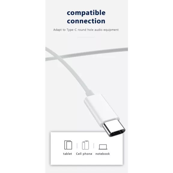 JELLICO Vezetékes Fülhallgató EP3A USB - C Csatlakozóval, Mikrofonnal 1.2M Fehér