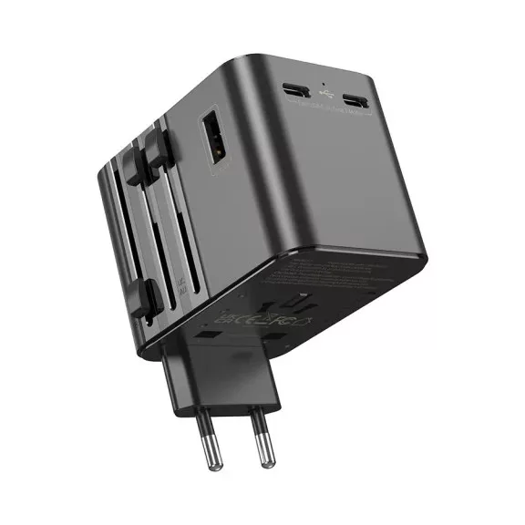 JELLICO univerzális utazó adapter S9 PD 2xUSB-C + 1xUSB 3.4A Max 2500W - Fekete