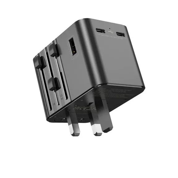 JELLICO univerzális utazó adapter S9 PD 2xUSB-C + 1xUSB 3.4A Max 2500W - Fekete