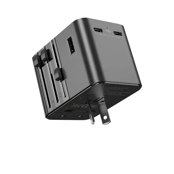 JELLICO univerzális utazó adapter S9 PD 2xUSB-C + 1xUSB 3.4A Max 2500W - Fekete