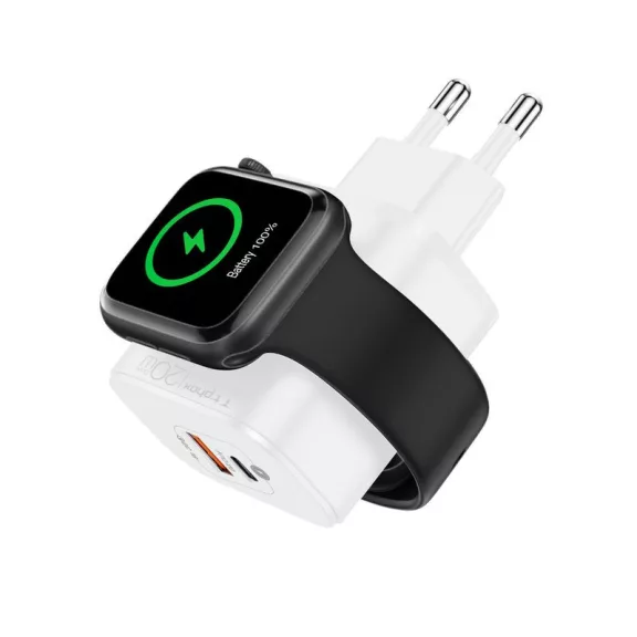 T-PHOX T-PP20 hálózati adapter GAN iWATCH vezeték nélküli töltővel 3IN1 fehér