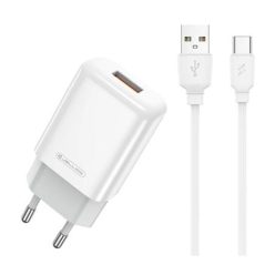  JELLICO hálózati töltő EU01 2.4A 12W 1xUSB + USB-C adatkábel fehér