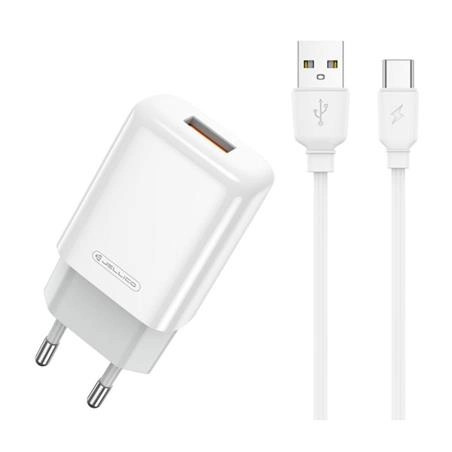 JELLICO hálózati töltő EU01 2.4A 12W 1xUSB + USB-C adatkábel fehér