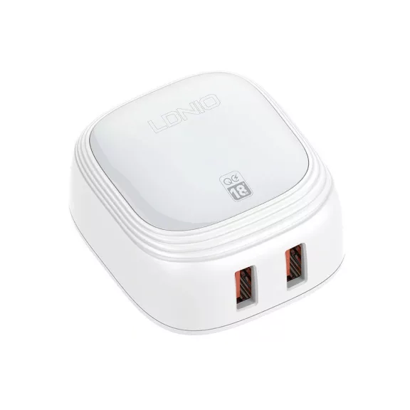 LDNIO A2512Q hálózati gyorstöltő 18W 2x USB-A + USB-A / USB-C kábel – fehér