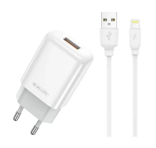 JELLICO hálózati töltő EU01 2.4A 12W 1xUSB + Lightning adatkábel fehér