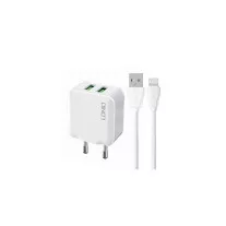   LDNIO A2201 hálózati töltő 2x USB-A + Lightning kábel – fehér