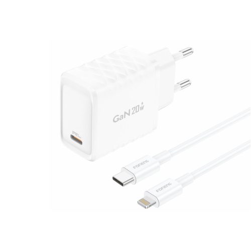 FONENG hálózati töltő EU55 GaN PD 20W 1xUSB-C + USB-C - Lightning adatkábel fehér