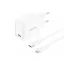 FONENG hálózati töltő EU55 GaN PD 20W 1xUSB-C + USB-C - Lightning adatkábel fehér