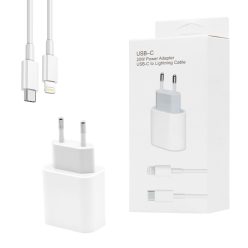   Ecobox Hálózati Töltő PD 20W + typ C - Lightning Adatkábel Fehér
