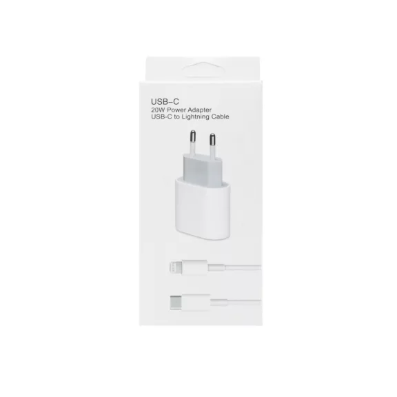 Ecobox Hálózati Töltő PD 20W + typ C - Lightning Adatkábel Fehér