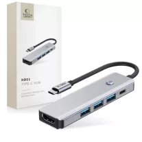   Tech-Protect HB01 HUB adapter 5in1 type-C + USB3.0 + HDMI 4K 60HZ + PD100W - Szürke