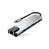   Tech-Protect HB02 HUB adapter  6in1 type-C + USB2.0 + USB3.0 + HDMI 4K 30HZ + RJ45 + PD100W - Szürke