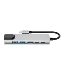   Tech-Protect HB02 HUB adapter  6in1 type-C + USB2.0 + USB3.0 + HDMI 4K 30HZ + RJ45 + PD100W - Szürke