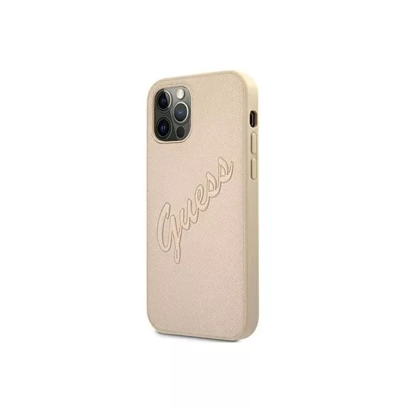 Guess -  Saffiano Vintage Script - iPhone 12/12 Pro  hátlap tok - arany