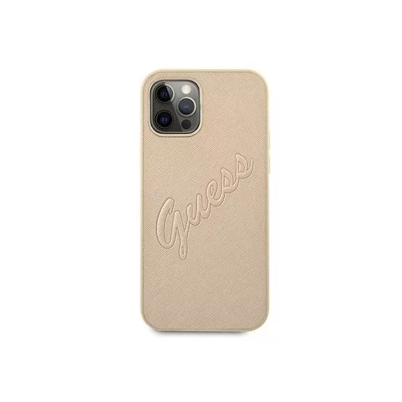 Guess -  Saffiano Vintage Script - iPhone 12/12 Pro  hátlap tok - arany