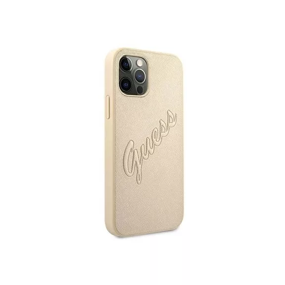 Guess -  Saffiano Vintage Script - iPhone 12/12 Pro  hátlap tok - arany
