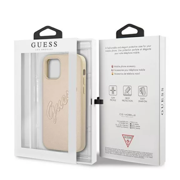 Guess -  Saffiano Vintage Script - iPhone 12/12 Pro  hátlap tok - arany