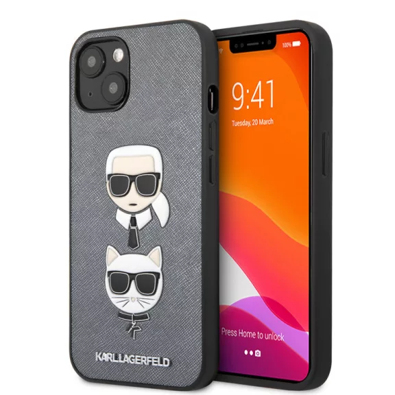 Karl Lagerfeld - Karl & Choupette Heads - iPhone 13 Mini tok - szürke