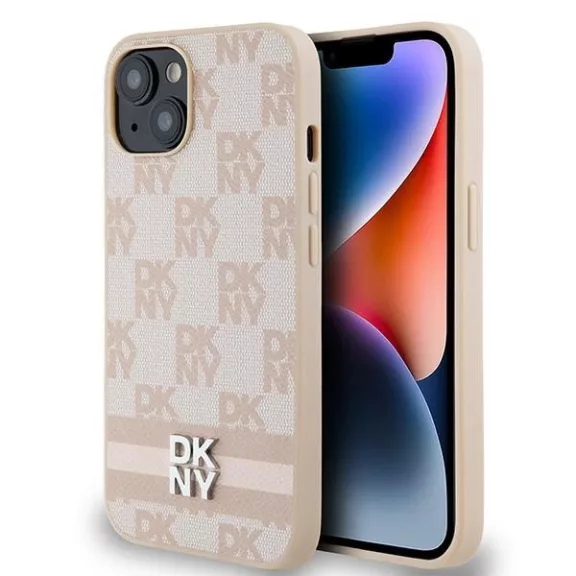DKNY leather mono logo - iPhone 14 tok - rózsaszín