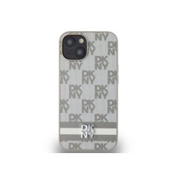   DKNY leather checkered pattern and stripe - iPhone 14 tok - bézs