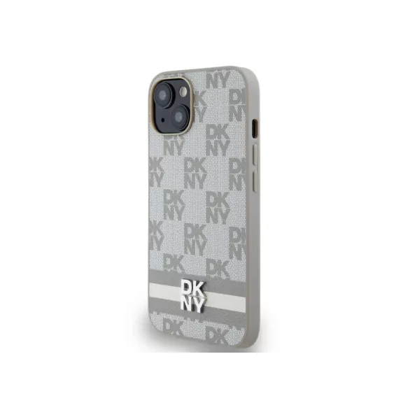 DKNY leather checkered pattern and stripe - iPhone 14 tok - bézs