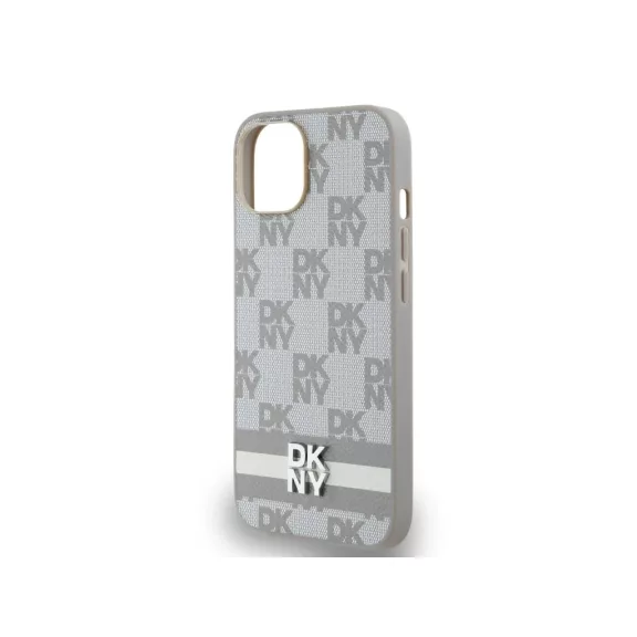 DKNY leather checkered pattern and stripe - iPhone 14 tok - bézs