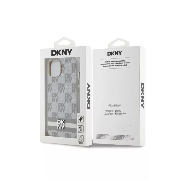 DKNY leather checkered pattern and stripe - iPhone 14 tok - bézs