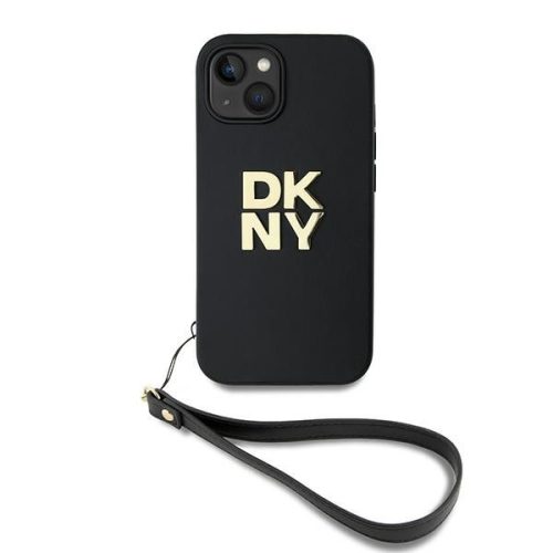 DKNY leather stack logo wrist strap - iPhone 14 tok - fekete