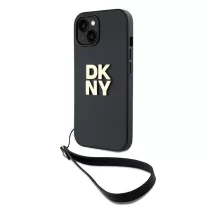 DKNY leather stack logo wrist strap - iPhone 14 tok - fekete